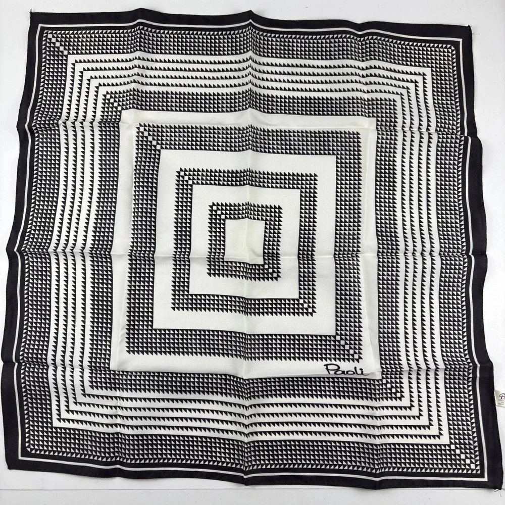Paoli Scarf Womens OS Black White Geometric Op Art Made in‎ Japan